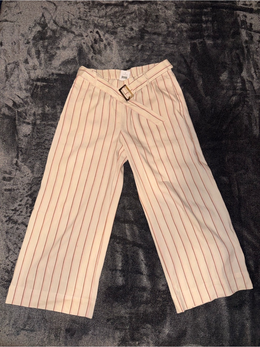 J. Jill Cream Wide-Leg Striped Pants with Belt